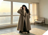 Women Oversized Lapel WoolBlend Coat, Nut Brown, Size S, Transitional EarlySpring Outwear, Relaxed V1221-XM-LB5085-ZS151