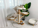 Real Wood Cat Tree Tower in Natural Wood for Indoor Cats Up to 10KG, 60x111cm V178-59364