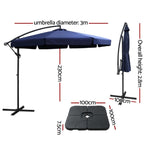 Instahut 3m Outdoor Umbrella w/Base Cantilever Garden Beach Patio Navy UMB-BAN-F-50N-COM-NA