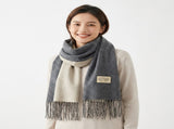 Dark Grey and Beige Double-Sided Reversible Imitation Cashmere Scarf for Women - Soft Warm Winter V888-ELOSUNG53092