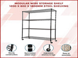 Modular Wire Storage 120x60cm Steel Shelving Black With Wheels For Garage Warehouse Or Kitchen V63-841351
