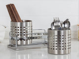 Stainless Steel Double-Tube Cutlery Basket With Storage Rack for Household Kitchen-Silver V1161-109395