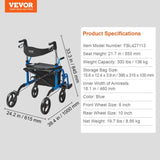 VEVOR 2 in 1 Rollator Walker Transport Chair for Seniors, Folding Rolling Walker Wheelchair Combo V952-EHYZXQCKJLQ8MZ3U6V0
