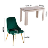 Grey Rectangular Dining Table with 4x Green Velvet Chairs V264-DNT-409C-LGR-DNC-414V-GRN-4