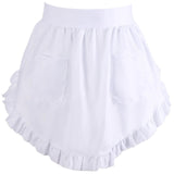6PCS Elegant White Ruffle Polyester Half Aprons, 26" x 16.5", 74" Ties & Pockets, Long-Lasting V1192-AZ-W-18462