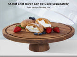 Cake Stand with Lid Multi-Functional Double Side Design 12in Round Cake Holder Wood 2-in-1 Dessert V1294-YM0901-H49317WO