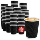 500x Triple Wall Coffee Cups Disposable Takeaway BPA Free Paper Bulk in Black V563-PA1216-25-20QTY-1BOX