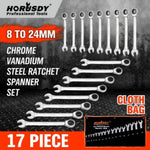 17Pc Ratchet Spanner Set Metric Combination Wrenches Open End Ring CR-V 8-24mm V465-16035158