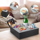 Wooden Couch Cup Holder Tray with Soft Silicone & Rotatable Phone Holder for Storaging Drinks & V178-36125