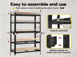 Giantz 2-Rack Garage Shelving 1.6X0.8m MDF Warehouse Shelves Storage Rack Black WR-E-8X16-BKX2