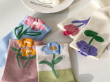 Women Mid Tube Socks Tulip Flower Pattern Cotton Socks Ladies Deodorant Sweat Absorption Socks Mixed V1294-YM0718-3117220206011