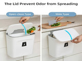 2.4 Hanging Trash Can for Kitchen Cabinet Door with Lid,Wall Mounted Counter Waste Compost Bin, V1369-AZ3-W-01886