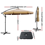 Instahut 3m Outdoor Umbrella w/Base Cantilever Garden Beach Patio Beige UMB-BAN-F-50N-COM-BG