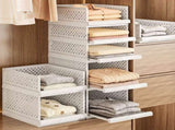 White Wardrobe Storage Organizers 2 Piece Set High & Low Pull-Out Drawer Style for Clothes V888-ELOSUNG51359