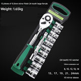 Green 12-Piece 1/2-Inch Drive 24-Tooth Ratchet & Set High-Carbon Steel, Mirror-Polished V888-ELOSUNG50887