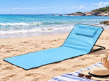 Blue Adjustable Folding Beach Mat with Backrest - 5 Position Reclining Lounger with Built In Pillow, V888-ELOSUNG57577
