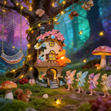 Butterfly Orange Mushroom Flower House Solar Light, resin waterproof fairytale design, automatic V1232-MGWD-001