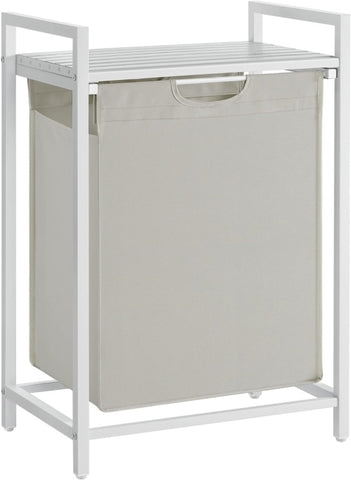 VASAGLE Laundry Hamper with Shelf and Pull-Out Bag 65L White V227-9101263002000