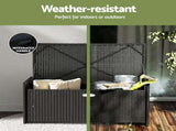 Gardeon Outdoor Storage Bench Box Wicker Garden Sheds Tools Cushion Patio Furniture Black ODF-OSB-RAT-BK