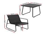 Gardeon Outdoor Bistro Set 3 Piece Patio Furniture Textilene Chairs Glass Table ODF-BISTRO-TEX-BK