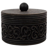Nero Round Carved Trinket Box w/ Lid 17x14cm V637-90312BOX