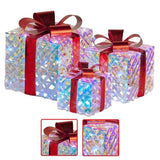 Christabelle Set of 3 Christmas Gift Boxes Display With Lights in Clear Shimmer and Red 112_MHA519