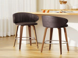 2x Artiss Bar Stools Dining Chairs Contoured Leather Wood Stool BA-TW-8186-BRX2