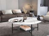 White Real Marble Round Coffee Table w/ Open Storage Modern Living Accent Table V767-JJ-XZ313-V1
