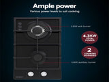 Devanti Gas Cooktop 30cm 2 Burner Built-in Stove Glass Cook Top NG LPG Wok Burner CT-GAS-2B-C-BK