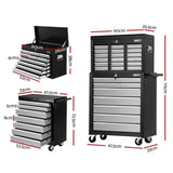 Giantz 17 Drawer Tool Box Cabinet Chest Trolley Toolbox Garage Storage Box Grey TB-17DR-107-BKGY