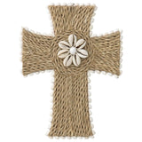 Handcrafted Shell & Broad Weave Wall Hanging Cross 32x23cm V637-33796CRS
