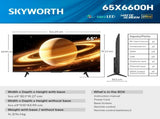 SKYWORTH 65X6600H QD-Mini LED 4K Smart TV, Matte Anti-Glare Display, 120Hz Turbo Mode, AI 4K V1398-65X6600H