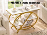 Artiss Side Table Marble Finish Coffee Table Nightstand Storage Shelf White&Gold FUR-S-COF16-CD-GDWH
