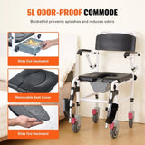 VEVOR Shower Commode Wheelchair with 4 Lockable Wheels, Footrests, Flip-up Arms, 3-Level Adjustable V952-YLBKSLLJSJTBTD6C8V0