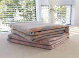 Grey and Pink Cotton Three-Layer Gauze Bed Cover Set - Reversible Vintage Printed Blanket with Two V888-ELOSUNG36771