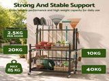 Gardeon Garden Tool Organizer Rack 16 Slots Rolling Garage Storage with Hooks GTO-ROLL-3T-BK