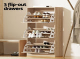 Artiss 2x Shoe Cabinet Storage Organiser 3 Flip Drawer Pine FURNI-N-SHOE-3D-WDX2