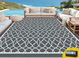 Gardeon Outdoor Rugs 274x366cm Large Carpet Reversible Area Mat PP Dual-Sided Patio Rug OR-9X12FT-OGEE-GY