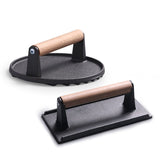 Round & Rectangle Heavy-Duty Cast Iron Smash Meat Steak With Wood Handle for chef Griddle Grills V1370-AZ4-07202