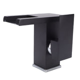 LED Bathroom Sink Faucet Black Waterfall Single Hole Handle Vanity Faucet with 2 Water Pipes V1294-YM0901-3112260003111