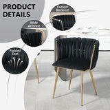 SERENIT Black Modern Hand Weaving Dining Chairs,Velvet Upholstered Side Chairs with Gold Legs, Chic V255-GP1800-DC-BLACK