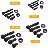 1225 Pcs Kit M2 M3 M4 M5 Carbon Steel Hex Socket Head Cap Bolts Screws with Nuts Assortment, Black V1237-ZY-715-343