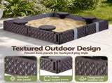 Keezi Kids Sandpit Sandbox With Cover 4 Seats Outdoor Sand Box Brown SAND-PE-SQUARE-BR