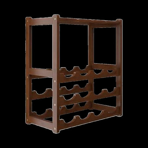 Bamboo Wine Rack Free Standing 15 Bottles with 6 Glasses Holder Storage in Dark Brown V63-837981