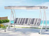 Gardeon Outdoor Swing Chair Garden Bench Furniture Canopy 3 Seater White Grey GSC-BST-3S-WHGR