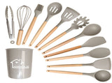 Khaki And Brown 12-Piece Silicone Kitchen Utensil Set - Non-Stick Food-Grade Silicone Cooking Tools V888-ELOSUNG23158