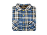 Mens Flannelette Long Sleeve Shirt 100% Cotton Check - Full Placket - Spanish Blue V563-FS-FP22-149-XL