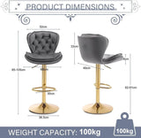 SERENIT Swivel Bars Set of 2 Counter Height Barstools with Back Velvet Upholstered Adjustable V255-GP2210R-GREY