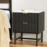 Artiss Bedside Table 2 Drawers - Black FUR-S-BS-03-WHBK