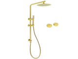 Brushed Gold Dual Shower Set 8" Round Head Ergonomic Handheld Sliding Rail Arm Twin Taps V1233-S4902ABGSS019CBGKSR108GKC0292BG
